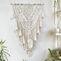 Handmade cream macrame wall hanging with leaf tassels and natural wooden beads - 70*90cm / Beige