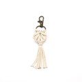 Portachiavi artigianale in corda di cotone intrecciata con chiusura in bronzo e nappa - Beige