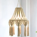 Handcrafted bohemian macrame lampshade in cream cotton with leaf-shaped tassels and fringe - 30x80cm / Leaf Ornament Tassel (z107B)