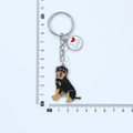 Rottweiler enamel dog keychain with I Love Dogs charm and measurement scale - Rottweiler with Heart