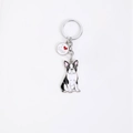 French Bulldog enamel keychain with silver ring and I Love Dogs heart charm - Round Face Bulldog with Heart