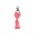 Pink handmade macrame heart keychain with cotton fringe tassel and antique bronze clip - Pink