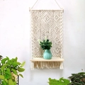 Handmade cream white macrame wall hanging shelf with diamond weave and fringe - z111 (45x75cm) / Beige