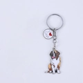 Saint Bernard dog enamel keychain with I Love Dogs round pendant in silver finish - St. Bernard with Heart