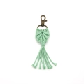 Handmade mint green macrame keychain with bronze lobster clasp and elegant fringe tassel - Light Green