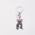 French Bulldog enamel keychain with I Love Dogs charm in polished zinc alloy - Gray Bulldog with Heart