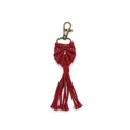 Handmade dark red macrame heart keychain with long tassel and bronze lobster clasp - Burgundy