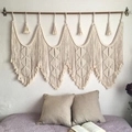 Arazzo da parete macramè bohémien bianco sporco con motivi a rombi e lunghe frange - Solo Arazzo (Senza Asta in Legno) / Beige (z210) / 150x110cm
