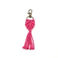 Pink heart macrame keychain with cotton tassels and bronze lobster clasp - Rose Red