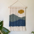 Handmade bohemian woven landscape tapestry with sun and mountain scene in natural tones - 30*35 / Natural Landscape B (B款)