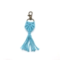 Handmade bohemian light blue woven keychain with bronze clasp and long tassels - Light Blue
