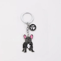 French Bulldog zinc alloy keychain with black enamel finish and paw print charm - Black Bulldog with Paw