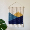 Handwoven macrame wall hanging with geometric color blocks and fringes for home decor - 30*35 / Natural Landscape A (A款)