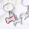 Porte-clés chien en métal avec os à bord rouge et pendentif chien orné de cristaux - Golden Retriever Os / 10cm