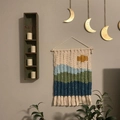 Handmade macrame landscape tapestry with colorful sun and mountain scenery with tassels - 30*35 / Natural Landscape C (C款)
