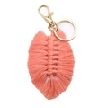 Llavero de macramé hecho a mano en algodón rosa coral con mosquetón dorado de alta calidad - 6*13cm / Rosa