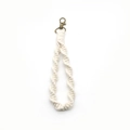 Handmade cream white woven cotton rope keychain with bronze lobster clasp in boho style - Beige