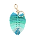 Llavero de hoja tejida a mano degradado azul-verde con mosquetón dorado - 6*13cm / Degradado Verde