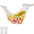 Amaca per frutta in cotone fatta a mano con aste in legno e 4 ganci adesivi da cucina - 50*30cm / Beige