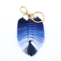 Handwoven feather keychain with blue gradient cotton tassels and gold lobster clasp - 6*13cm / Dark Blue Gradient