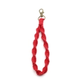 Handmade red macrame woven wrist strap keychain with vintage bronze lobster clasp - Red