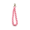 Handmade pink macrame wristlet keychain with cotton rope weave and bronze lobster clasp - Pink