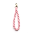 Pink cotton macrame wristlet keychain with bronze lobster clasp in bohemian style - Pink Purple
