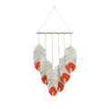 Boho macrame wall hanging with five orange dip-dyed feather leaf woven cotton tassels - 40*70cm / Orange