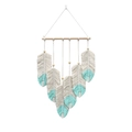Handmade boho macrame wall hanging with mint green cotton feathers and wood beads - 40*70cm / Light Blue