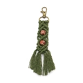 Handmade green macrame keychain with decorative beads and bohemian fringe tassels - Army Green
