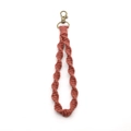 Handmade brick red braided cotton rope keychain wristlet with bronze lobster clasp - Light Coffee