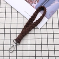 Minimalist hand-woven dark coffee cotton rope keychain bracelet with silver lobster clasp - 2.5*18cm / Brown