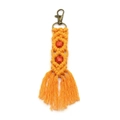 Handmade orange macrame keychain with red beads and bohemian fringe tassel detail - Yellow