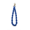 Blue macrame woven cotton keychain wristlet with a bronze metal lobster clasp - Dark Blue