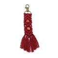Handmade bohemian keychain with dark red woven cotton cord, beads and tassel detail - Burgundy