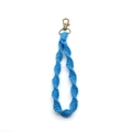 Blue bohemian braided cotton rope keychain with vintage bronze metal lobster clasp - Blue