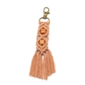 Handmade macrame keychain in peach pink cotton rope with wooden beads and tassels - Khaki