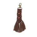 Handmade brown bohemian woven keychain with vintage ceramic beads and long tassels - Dark Coffee