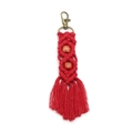 Handmade red macrame keychain featuring vintage beads and bohemian fringe detail - Red