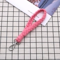 Pink woven cotton rope keychain wristlet with silver metal clasp on checkered background - 2.5*18cm / Deep Pink