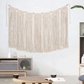 Large bohemian woven wall tapestry in off-white cotton rope with decorative wood beads - z076 Style / 95x70cm