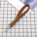 Handmade braided cotton rope keychain wristlet in brown with silver metal lobster clasp - 2.5*18cm / Caramel color