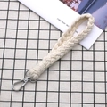 Handmade cream white cotton braided wristlet keychain with silver metal lobster clasp - 2.5*18cm / Off White