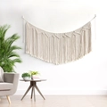 Handmade bohemian macrame wall hanging in beige cotton with geometric fringe - z258 Style / 110x50cm