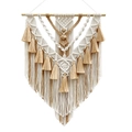 Handmade boho macrame wall hanging with cotton tassels and wooden rod for home decor - 55*75cm / Khaki