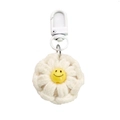 Handgefertigter gewebter Baumwoll-Gänseblümchen-Schlüsselanhänger mit gelbem Smiley-Anhänger - 3.5*7cm / Weiß