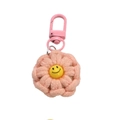 Rosa gewebter Baumwoll-Blumen Schlüsselanhänger mit Smiley und passendem Metallhaken - 3.5*7cm / Rosa