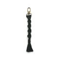 Handgefertigter schwarzer Makramee Schlüsselanhänger mit Bronzekarabinern und Baumwollfransen - 2*19cm / Schwarz