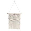 Arazzo bohémien tessuto a mano con frange e asta di legno per decorazione della parete - 45*35cm / Bianco Sporco