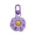 Handmade purple woven cotton flower keychain with a yellow smiley face charm - 3.5*7cm / Light Purple